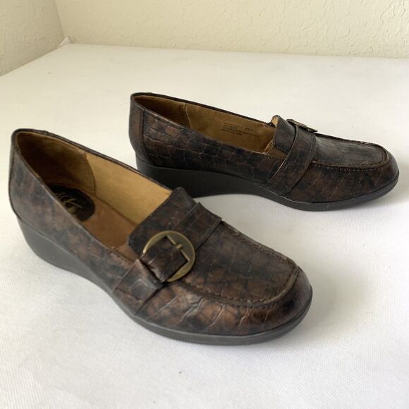 LifeStride Monopoly Shoe Women 6.5 Brown Croc Alligator Comfort Slip On Support - Picture 4 of 10